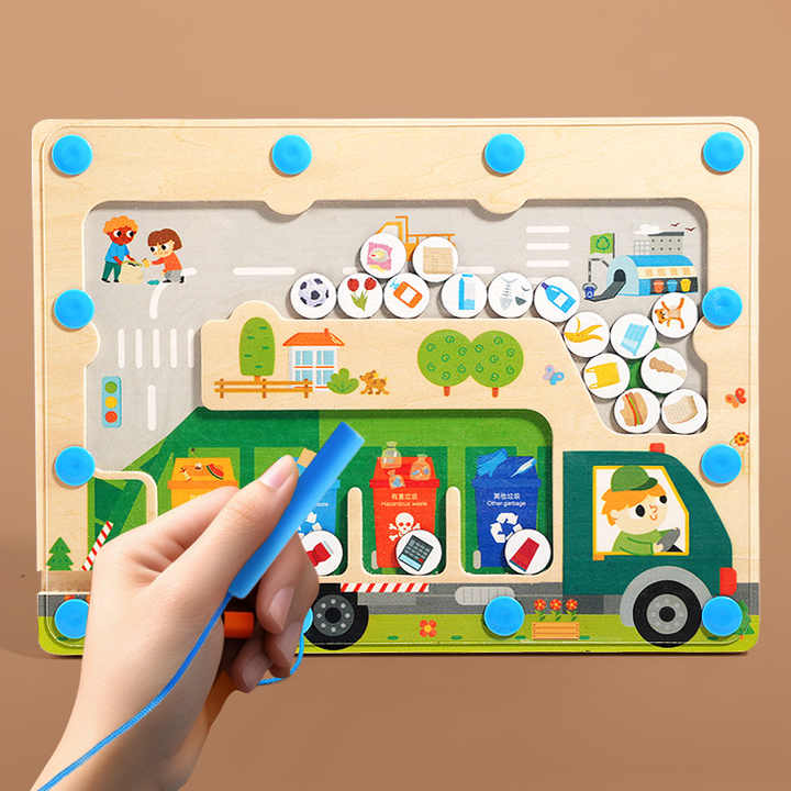 ألعاب ألغاز منطقية وتصنيف القمامة للأطفال من   Wooden Logic Puzzles and Trash Sorting Games