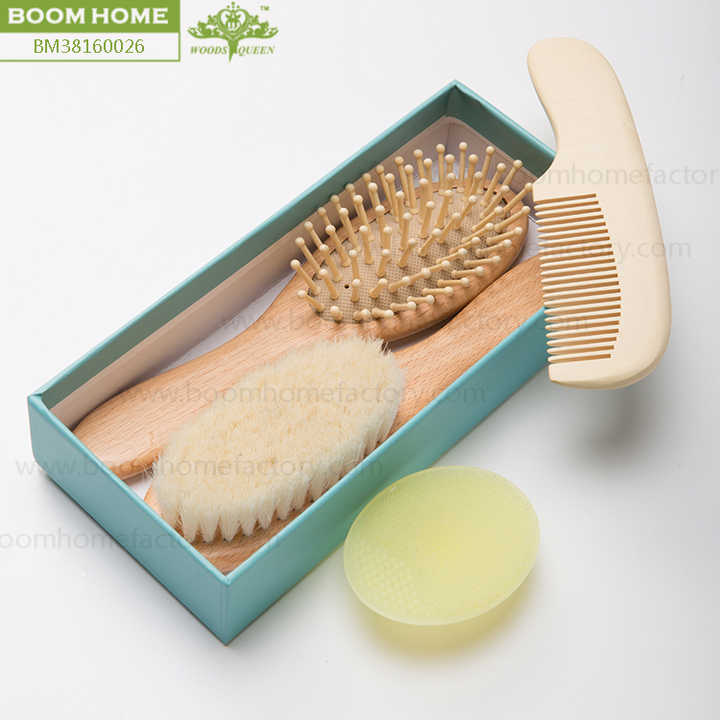Wooden Baby Hair Brush Set Natural 