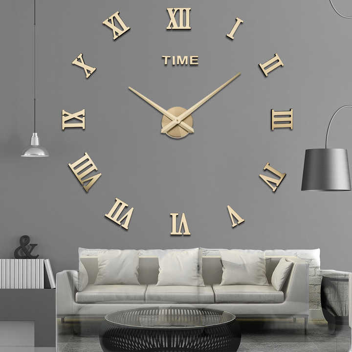 Large Home Decor Frameless 3D Digital European Style Wall Clock 