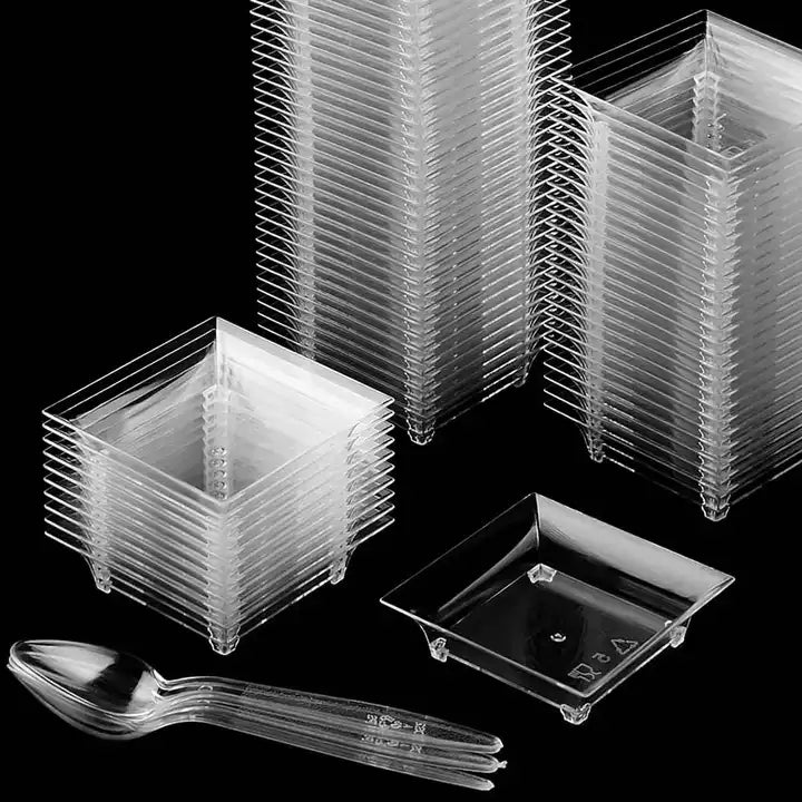 1 oz Small Dessert Plates with Tasting Spoons Square 