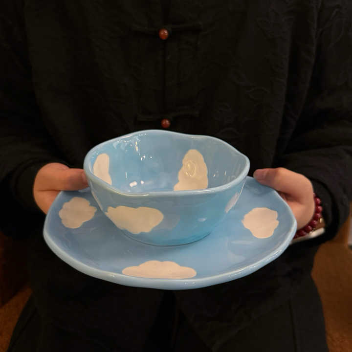 طقم أواني قهوة مطلية يدويًا Blue Sky Cloud Hand Painted