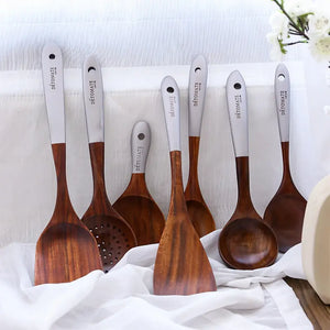 Teak Lacquered Multi Colour Kitchen Wood Cookware Set 