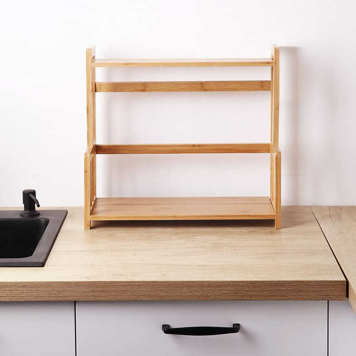 3 الطبقة توسيع الخيزران رف توابل التوابل المنظم ل مجلس الوزراء مخزن كونترتوب المطبخ خطوة الجرف 3 Tier Expandable Bamboo Spice Rack Seasoning Organizer for Cabinet Pantry Countertop Kitchen Step Shelf