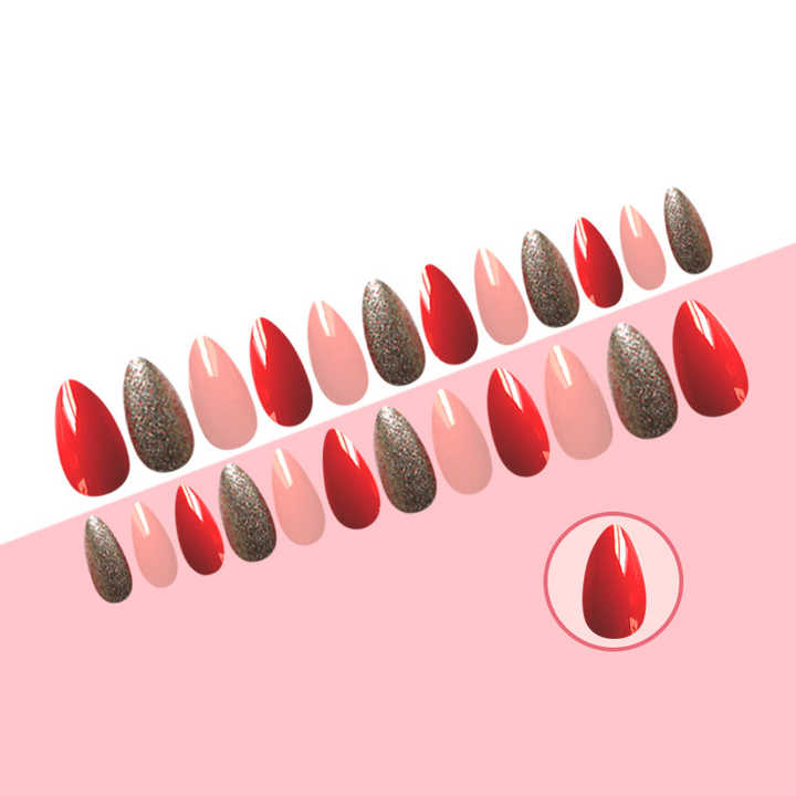 Abstract Red Marble Nails Press on Long 