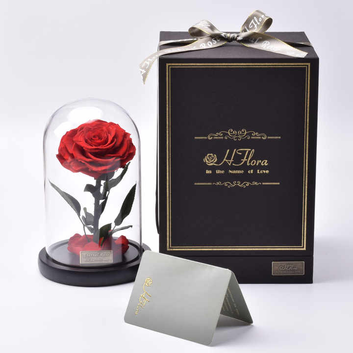 Preserved Roses in Glass Dome - Decorative Flower Gift Box