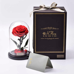 Preserved Roses in Glass Dome - Decorative Flower Gift Box