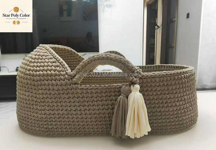 بسعر الجملة توريد سرير حديث محمول بسلة متغيرة من القماش منسوج يدويًا بنجمة Wholesale supply modern portable crib with changing basket made of handwoven fabric with star