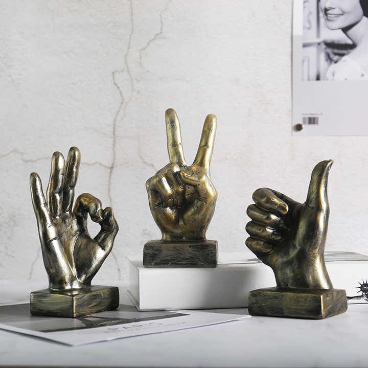 Resin Hand Finger Gesture Office Sculpture Statue. 