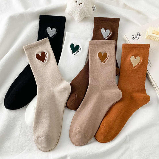 جوارب طويلة برسومات كرتونية لطيفة مُطرزة برسومات قلب ونجوم Cute Cartoon Pattern Embroidered Heart Stars Knee Hig