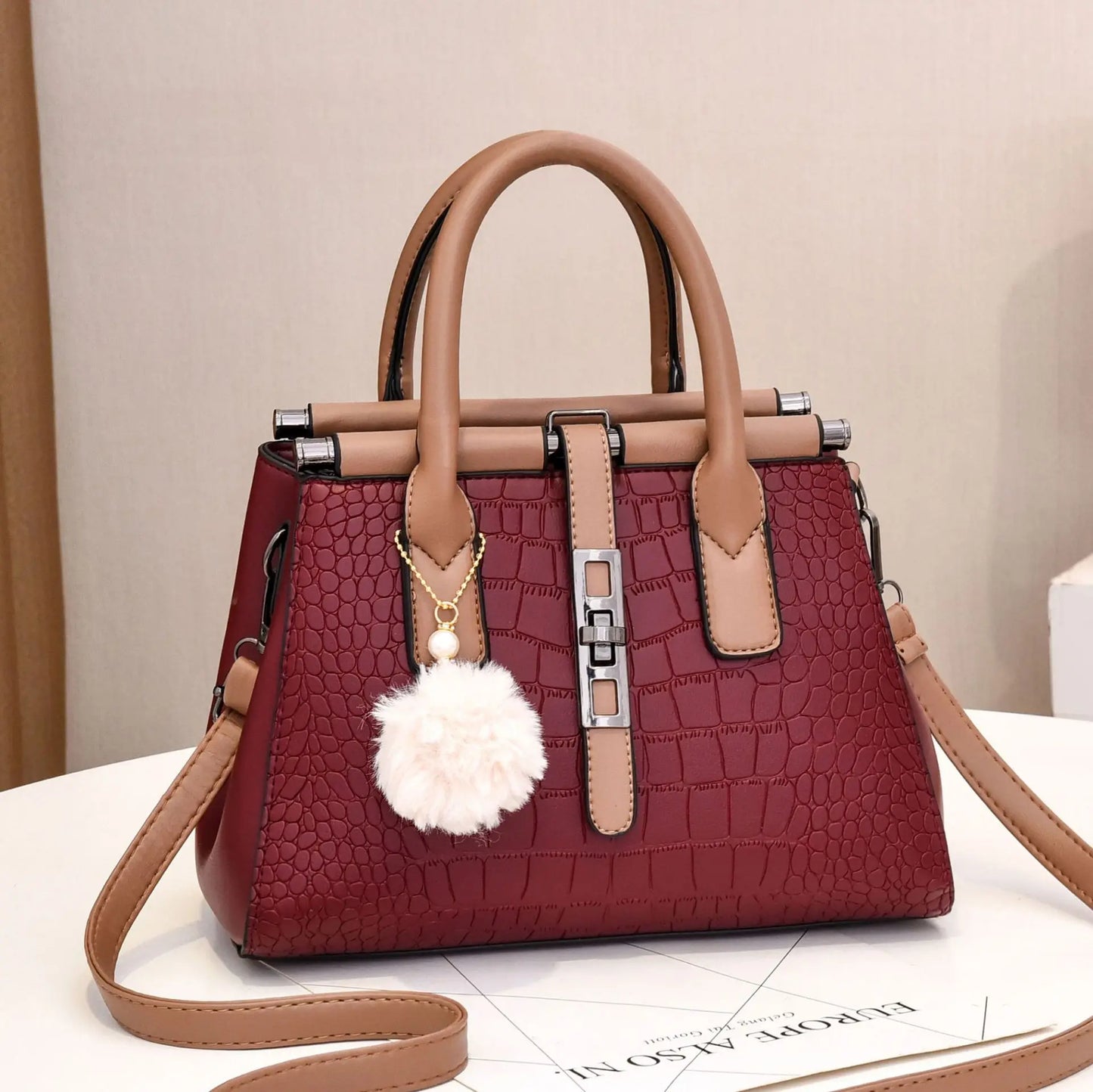 Elegant Women's Large Capacity Crocodile Pattern Handbag 