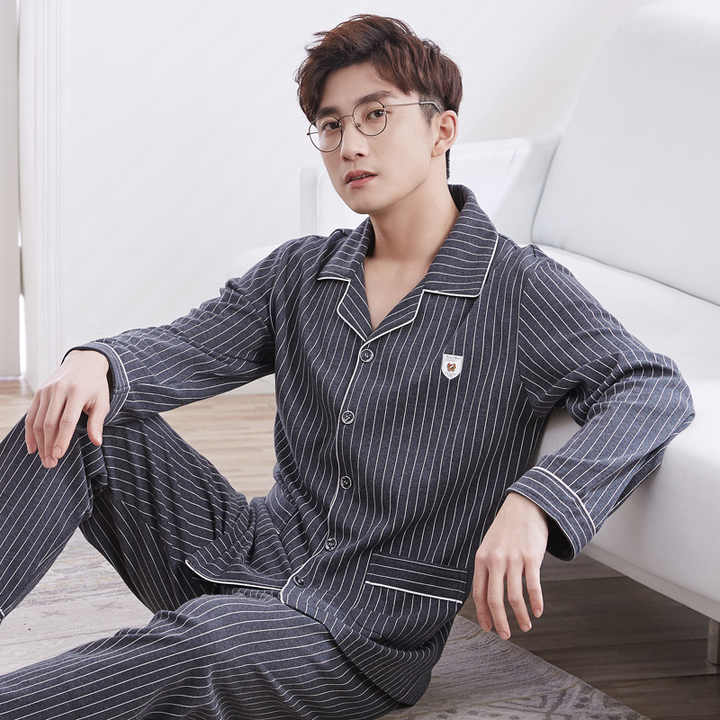 Men's Turn-down Collar Pajama Set, Pajama Set 