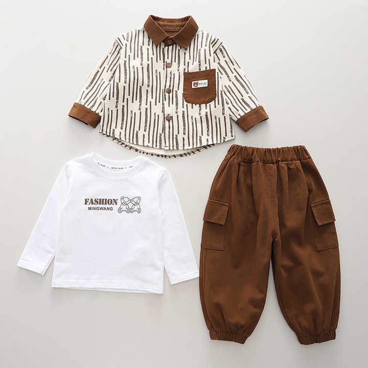 Boys' elegant suit consisting of a T-shirt, coat, and pants 