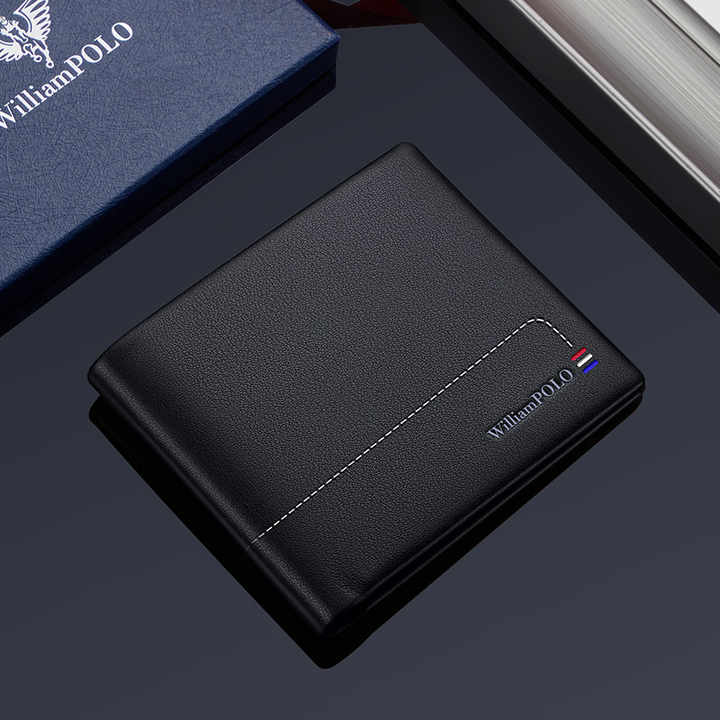 Hot Sale Wholesale New Men's Black Leather Small Wallet. 