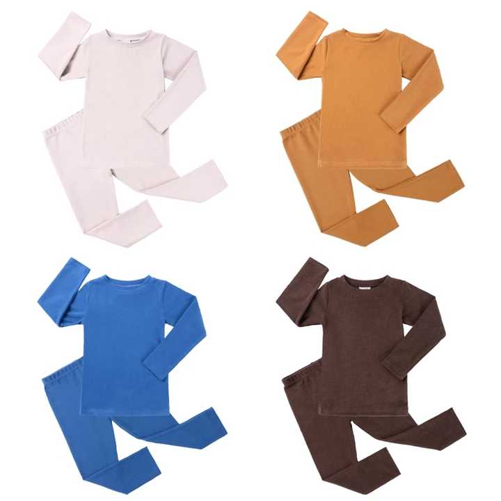 Custom Children's Set Solid Candy Color Kids Pajamas Cotton Sleepwear for Boys and Girls Spring 