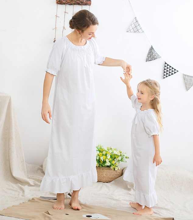 Huge Discounts Mother and Daughter Summer Cotton Dress Mommy and Me Clothes Short Sleeve Pajamas Loose Sleepwear 