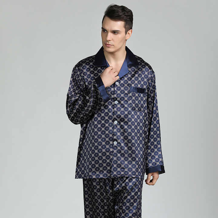 Men's Stain Silk Pajama Sets Sleepwear 