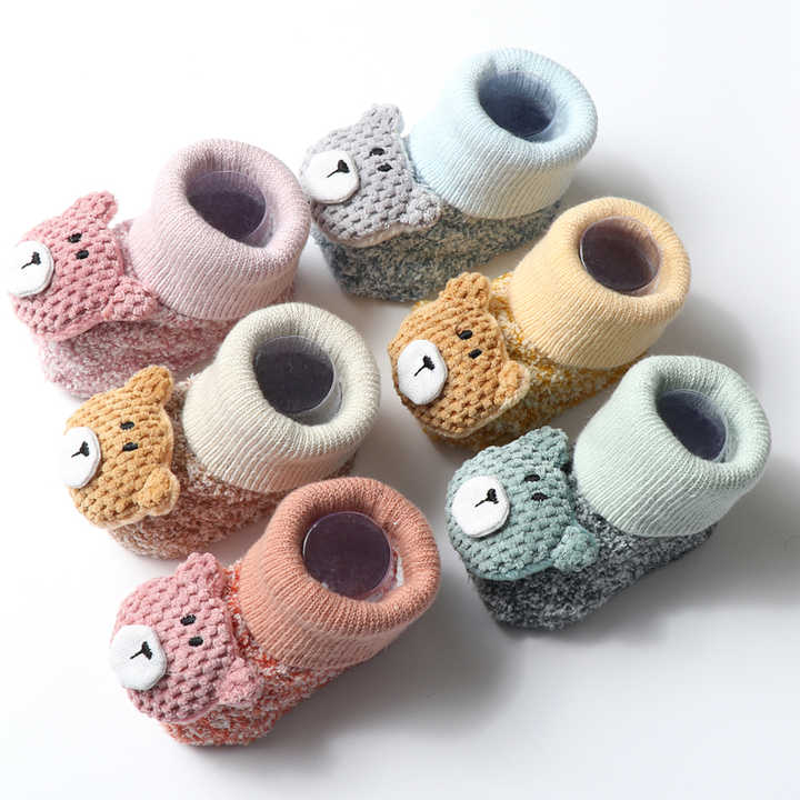 3D Cute Bear Soft Cotton Comfortable Terry Baby جوارب أطفال تيري مريحة من القطن الناعم بتصميم دب لطيف ثلاثي الأبعا- د
