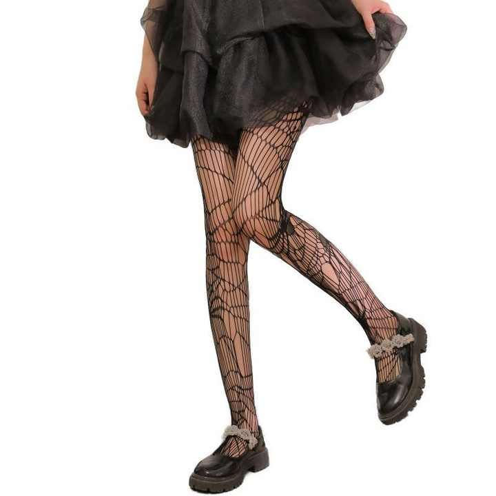 pider Web Socks for Women European American Jacquard Breathable Crew Sexy Fishnet Stockings Cross-Border Halloween Spider Web Pantyhose for Women 