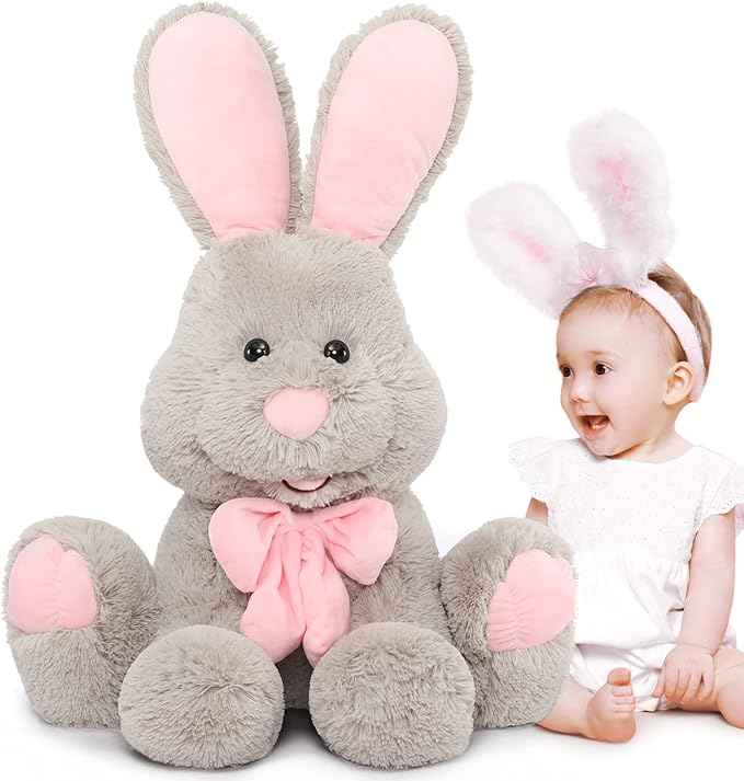 Rabbit Upright Ears Gift for Kids Women's Day Cotton - لعبة أرنب عيد الفصح المحشوة الناعمة
