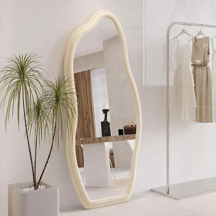 Cloud Floor Mirror Popular Living Room Furniture Velvet Frame Full Length Makeup Mirror for Home/Bedroom Decor 