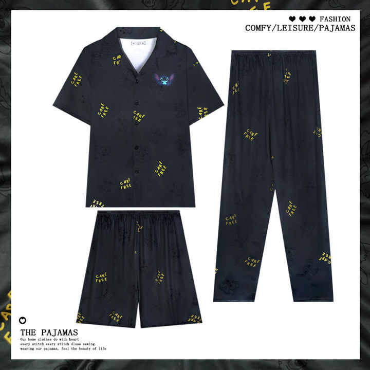 Summer Designer Casual Breathable Matching Sleepwear 3 Pieces Short Pajama Set Sleepwear for Men 