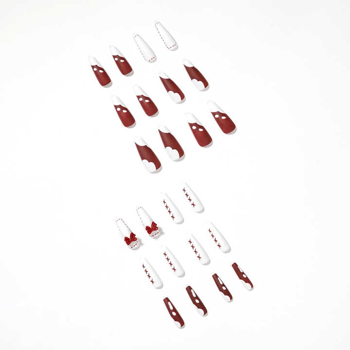 Abstract Red Marble Nails Press on Long 