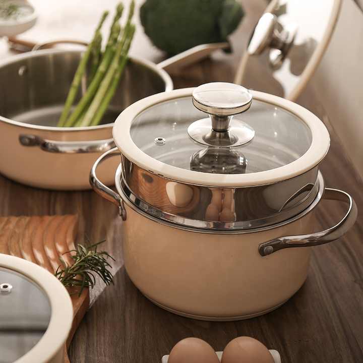 New Color Stainless Steel Pots and Pans 16 Pieces Stainless Steel Cookware Set Soup Pot Setجديد اللون أوانٍ من الستانليس ستيل والمقالي 16 قطعة أواني مصنوعة من الفولاذ المقاوم للصدأ مجموعة الطبخ إناء للحساء مجموعة
