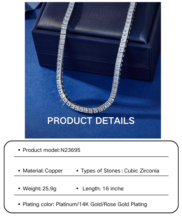 Custom Fashion Luxury Zircon Tennis Chain Necklace 