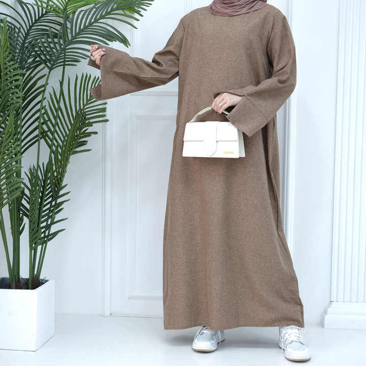 Modest Abaya Simple Linen Closed Abaya Muslim Dress 