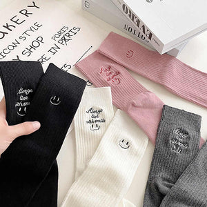 Smiley Face Embroidery Letters Crew Socks