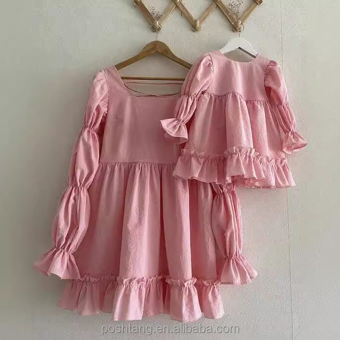 فستان مخصص للأمهات والكتان الناعم والقطن فستان بأكمام طويلة ملابس متطابقة فستان للأم والابنة Custom Mother Daughter Dress Soft Linen Cotton Long Sleeve Dress Matching Outfits Mother and Daughter Dress