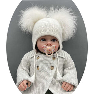 Children's Winter Warm Hats Knitted Beanie Double Pompom Hat 