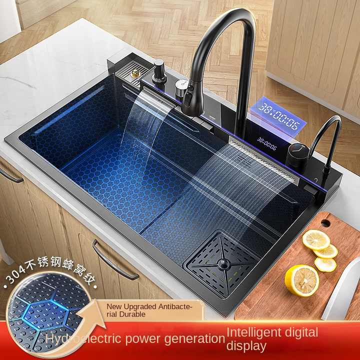 Large stainless steel multi-function kitchen sink for washing vegetables with four holes 