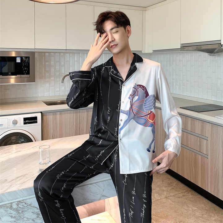 Men's Ice Silk Autumn Pajamas Pajamas 