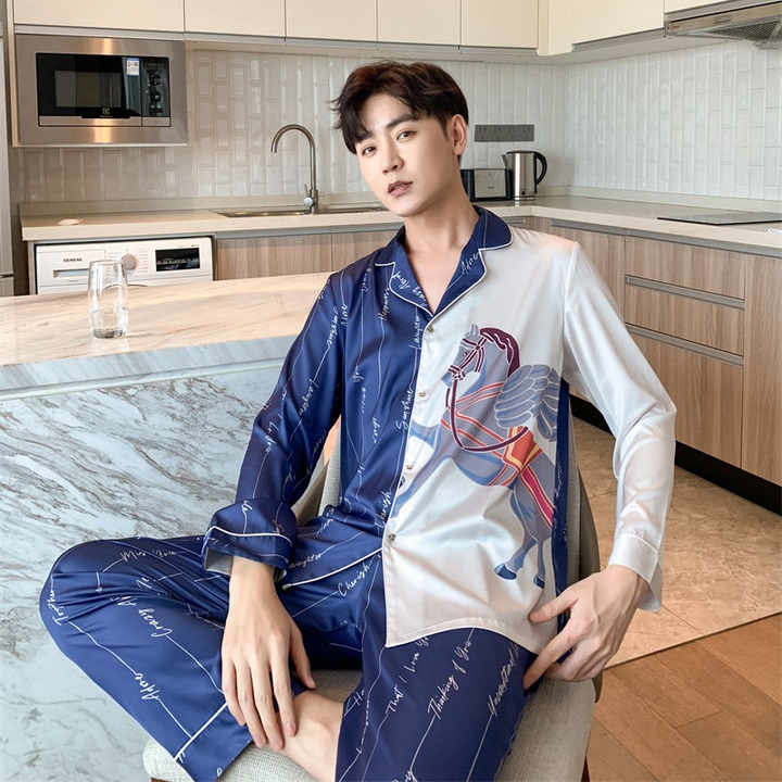 Men's Ice Silk Autumn Pajamas Pajamas 