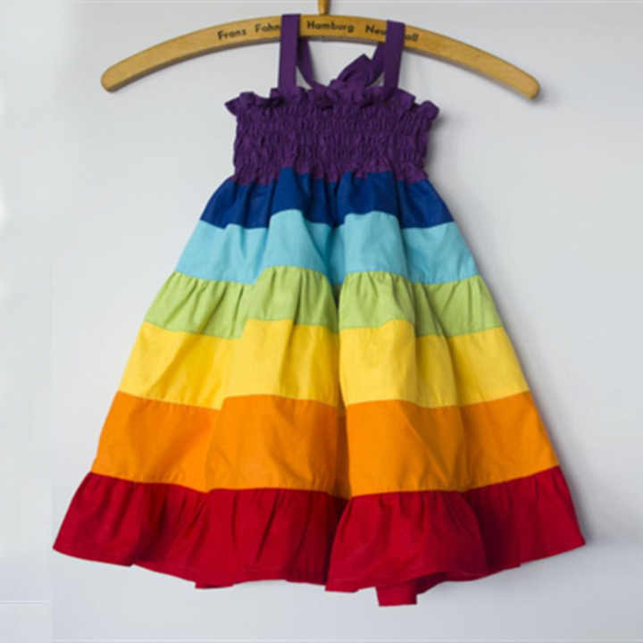 Rainbow Mother Daughter Dress Sleeveless Mom Baby Family Look Matching Summer Dress Rompers 