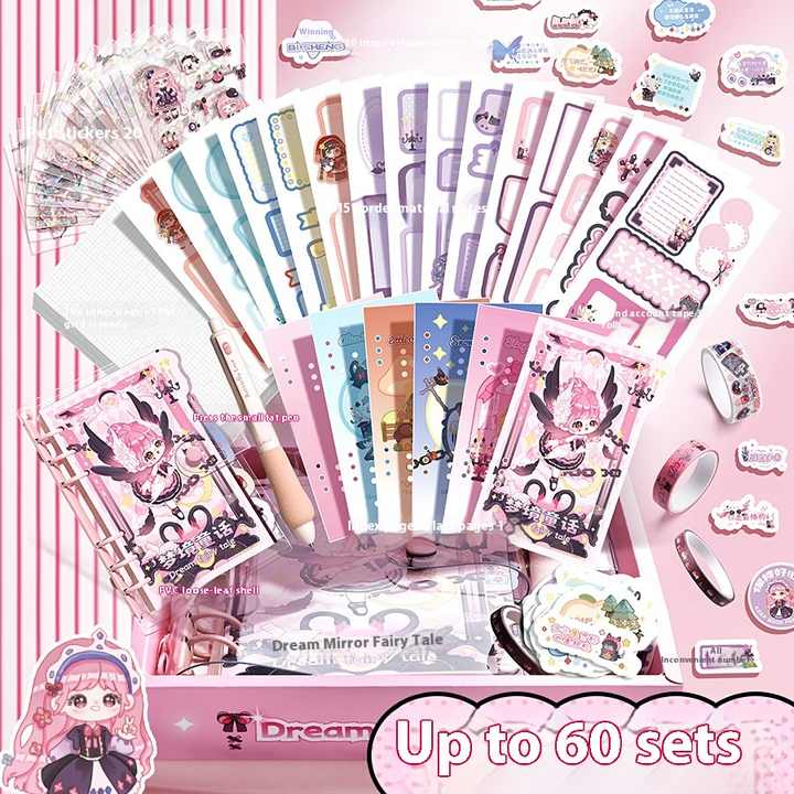 Cute Girl Heart Shaped Notebook Set with Inlaid Design 