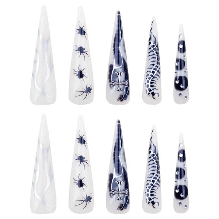 Pcs Spicy Girl Silver Flame Long Pointed Nails 