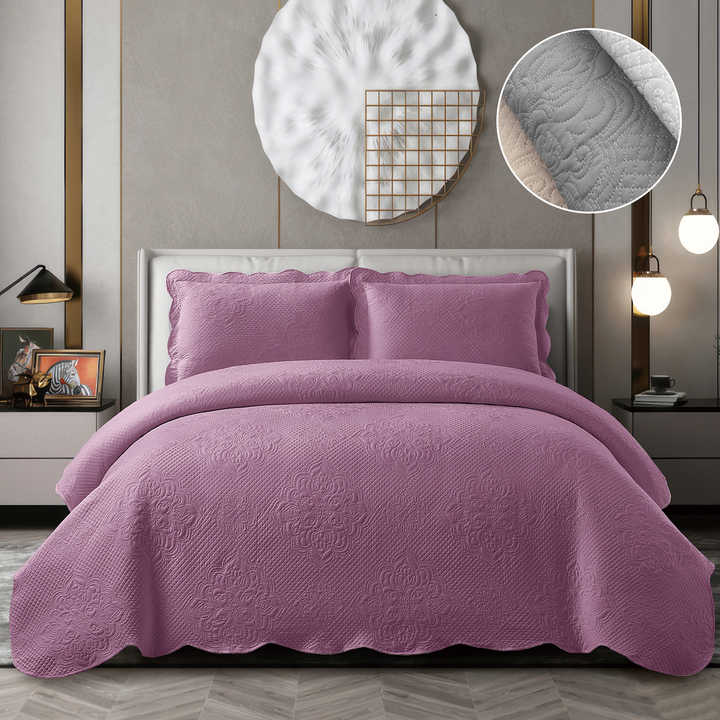 New Washed 3 Piece Set Soft Fleece Embroidered Air Conditioning Bedspread 