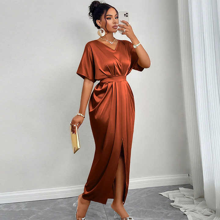 Nightclub V-neck Short Sleeve High-waisted Women's Dress 