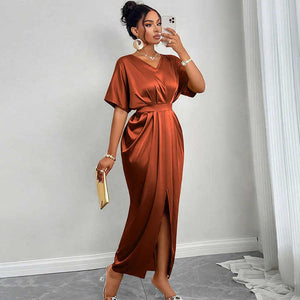 Nightclub V-neck Short Sleeve High-waisted Women's Dress 