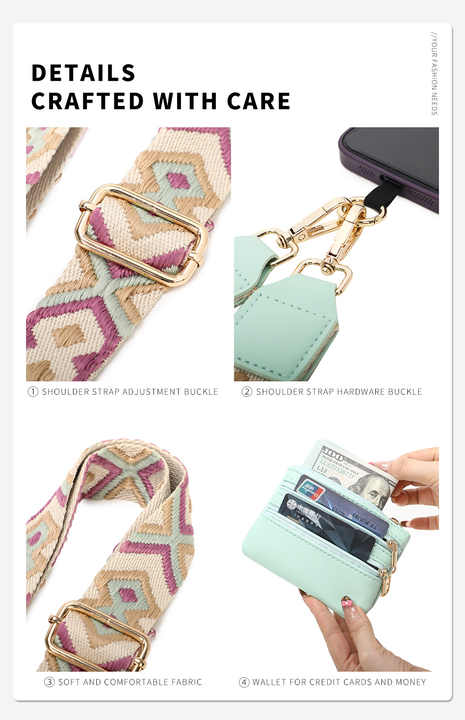 Detachable Cross Phone Lanyard with Zipper Strap. 