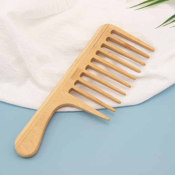Private Label Large Size Bamboo Wooden Wide Tooth Hair Comb. 