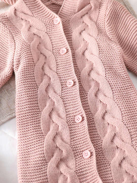 Sweet Baby Girl Pink Rabbit Ear Hooded Jumpsuit 