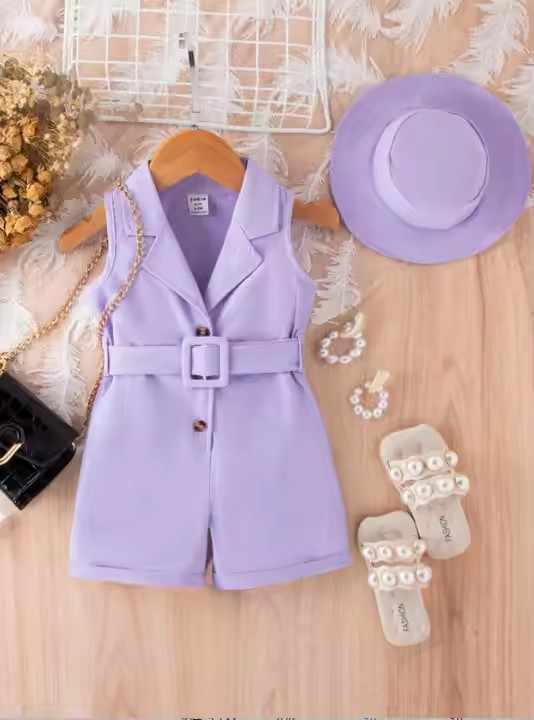 Fashionable Summer Baby Girls Solid Color Sleeveless Jumpsuit for Sale Factory Direct 