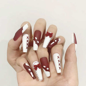 Abstract Red Marble Nails Press on Long 