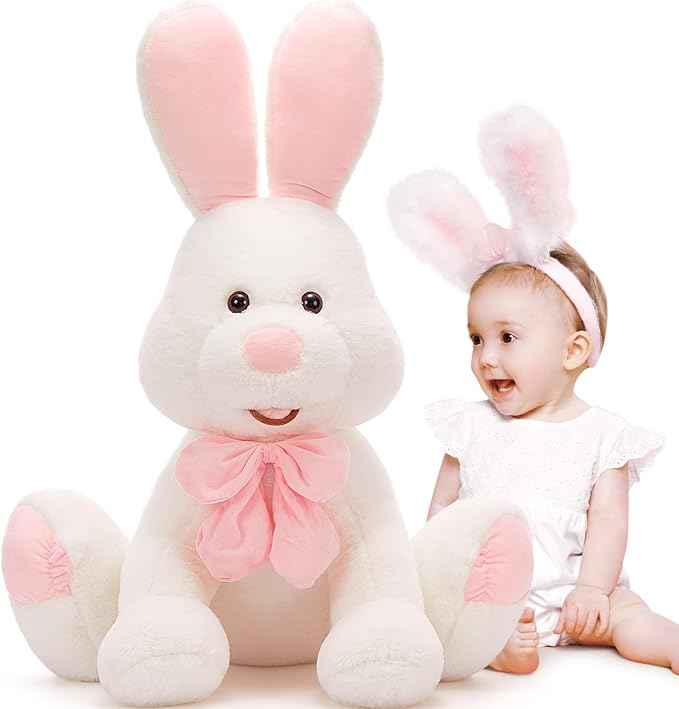 Rabbit Upright Ears Gift for Kids Women's Day Cotton - لعبة أرنب عيد الفصح المحشوة الناعمة