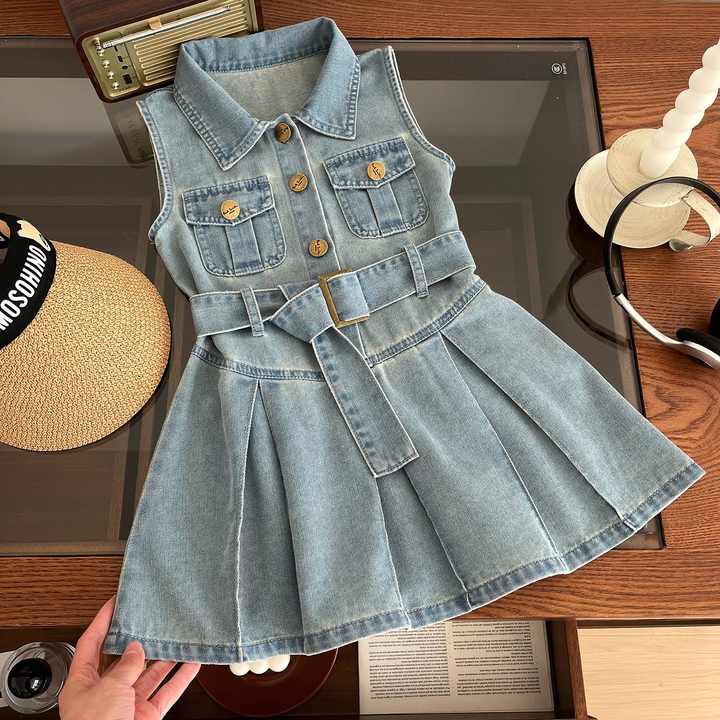 Summer New Girls' Casual Sleeveless Denim Dress 