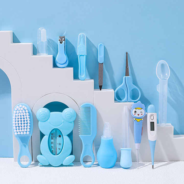 Newborn Baby Care Kit Set with Nasal Aspirator, Nail Clipper, Thermometer, 13 Pieces Daily Care Cleaning 