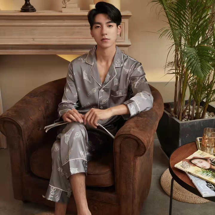 Men's Luxury Silk Satin Pajamas with Sleeves 